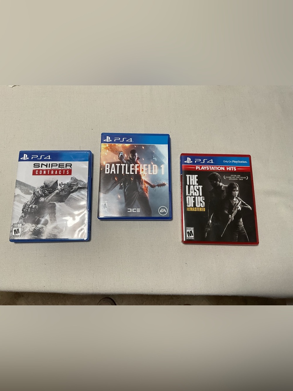 PlayStation 4 lot Battlefield 1, Sniper Ghost Warrior Contracts, The Last Of Us